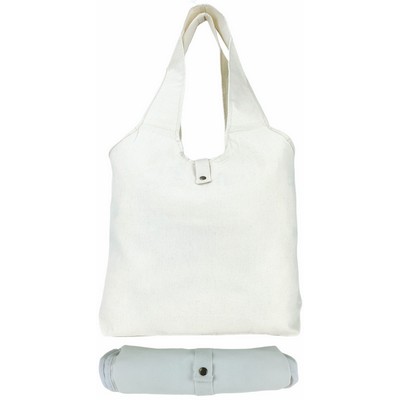 Blank Fold & Snap 7 oz Canvas Tote Bag | Reusable Gusseted Grocery White (18x15x4)